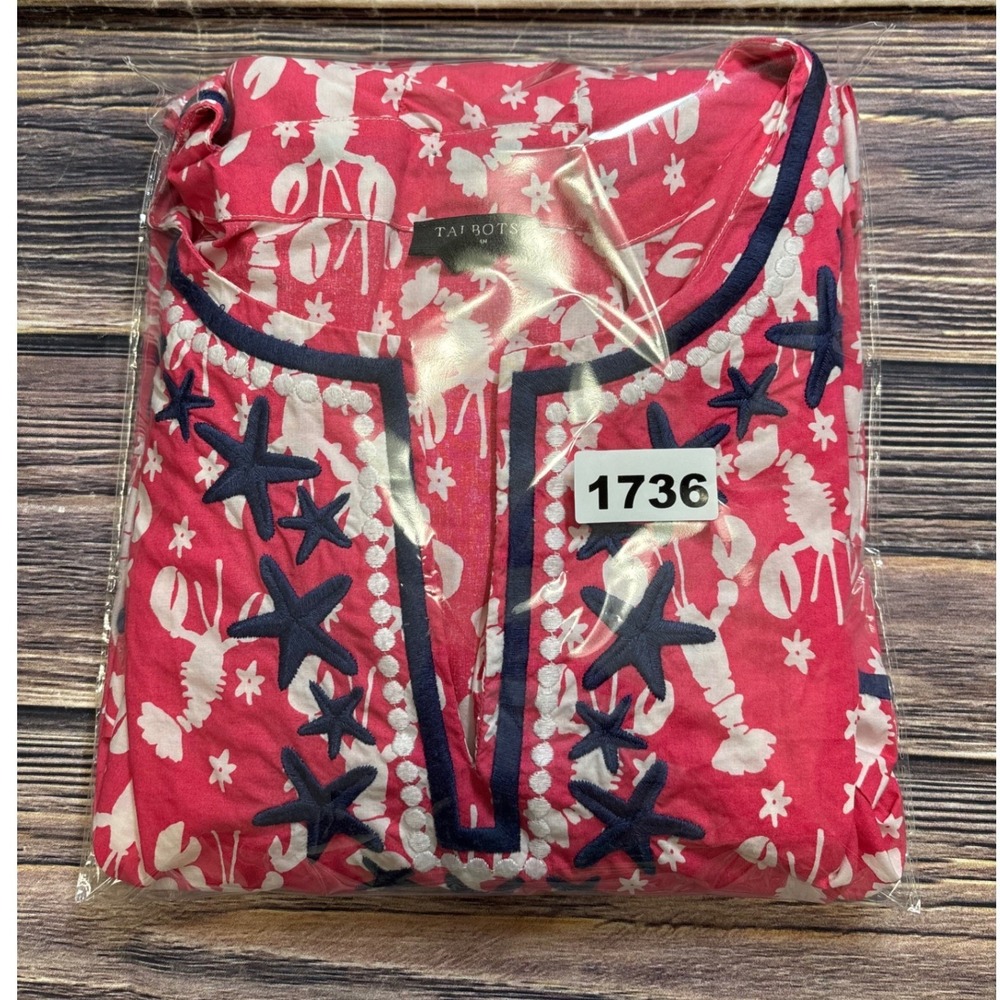 Talbots Tunic Top Womens 1X Pink Lobster Starfish Cotton Nautical 3/4 Sleeve - Picture 14 of 14